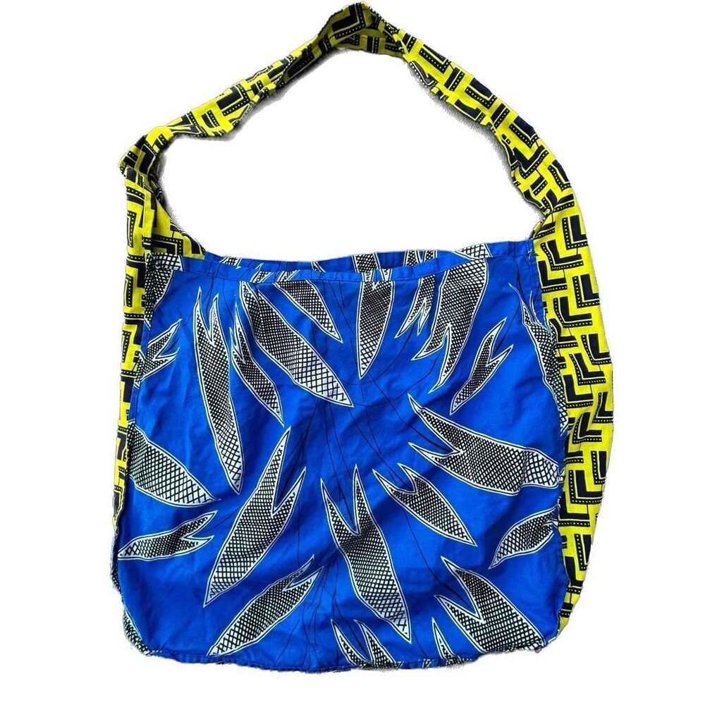 Noonday Collection Blue and Yellow African Print Hobo Sling Bag